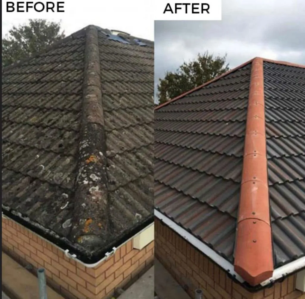 Pitched roof replacement before and after on a Birmingham home